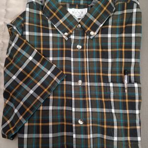 The Men's Store Plaid Button-Down Short Sleeve Shirt - Forest Green